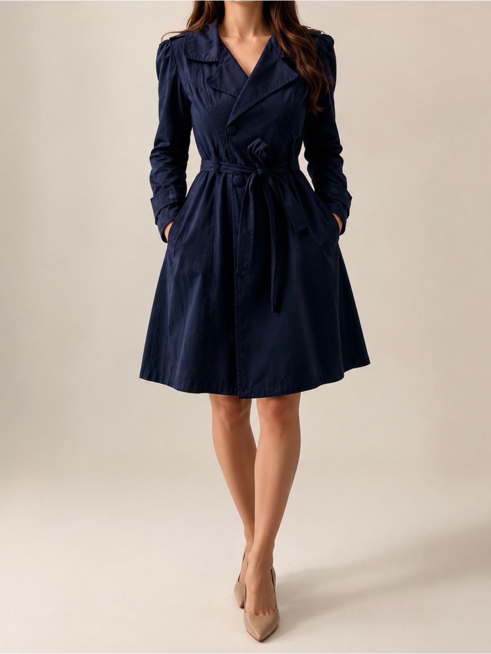 eShakti Navy Blue Trench Coat, Size XS (2)